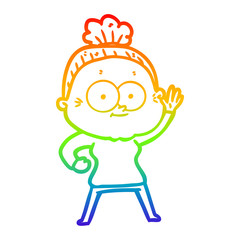 rainbow gradient line drawing cartoon happy old woman