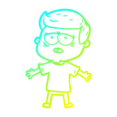 cold gradient line drawing cartoon tired man