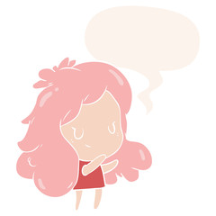 cute cartoon girl and speech bubble in retro style