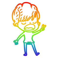 rainbow gradient line drawing cartoon woman talking
