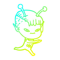 cold gradient line drawing cute cartoon alien girl