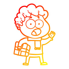warm gradient line drawing cartoon man gasping in surprise