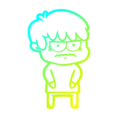 cold gradient line drawing annoyed cartoon boy