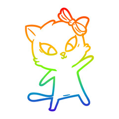 rainbow gradient line drawing cartoon cat