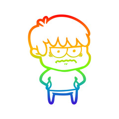 rainbow gradient line drawing annoyed cartoon boy