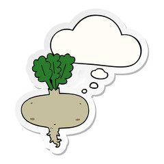 cartoon beetroot and thought bubble as a printed sticker
