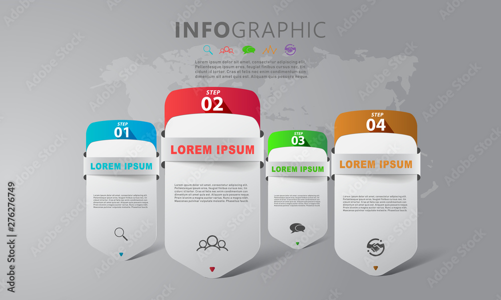 Wall mural info graphic with step information for layout template