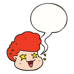 cartoon excited boy and speech bubble