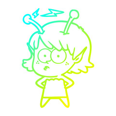 cold gradient line drawing cartoon alien girl