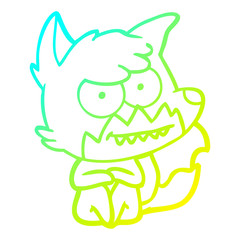cold gradient line drawing cartoon grinning fox sitting