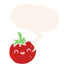 cute cartoon tomato and speech bubble in retro style