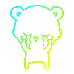 cold gradient line drawing crying cartoon polarbear
