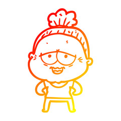 warm gradient line drawing cartoon happy old lady