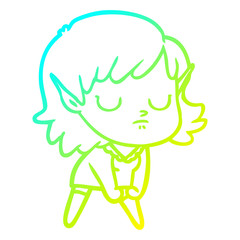 cold gradient line drawing cartoon elf girl