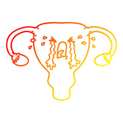 warm gradient line drawing cartoon uterus crying