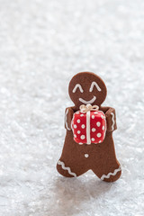 Funny Gingerbread cookie men with tiny marzipan snowman