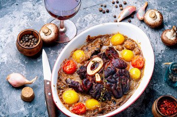 Beef with potatoes in mushroom sauce