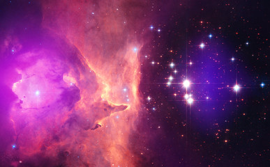 Space nebula. Cosmic cluster of stars. Outer space background. Panoramic image