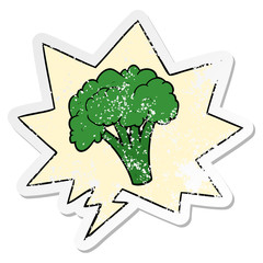 cartoon brocoli and speech bubble distressed sticker