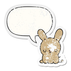 cute cartoon rabbit and speech bubble distressed sticker