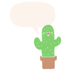 cartoon cactus and speech bubble in retro style