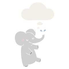 cartoon dancing elephant and thought bubble in retro style