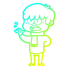 cold gradient line drawing worried cartoon boy