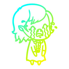 cold gradient line drawing cartoon crying vampire girl