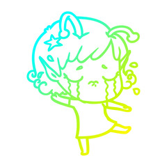 cold gradient line drawing cartoon crying alien girl