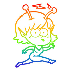 rainbow gradient line drawing cartoon alien girl