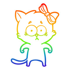 rainbow gradient line drawing cartoon cat