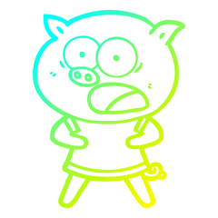 cold gradient line drawing cartoon pig shouting