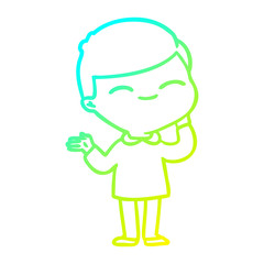 cold gradient line drawing cartoon shy smiling boy
