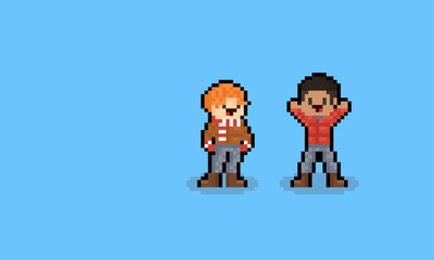 Pixel art cartoon male autumn character.8bit.