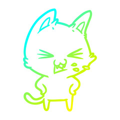 cold gradient line drawing cartoon cat hissing