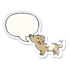cartoon dog and speech bubble distressed sticker