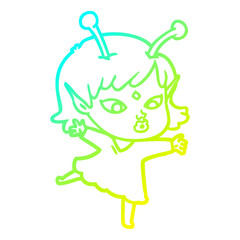 cold gradient line drawing pretty cartoon alien girl