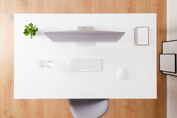 Office desktop with computer and accessories