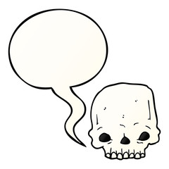 cartoon spooky skull and speech bubble in smooth gradient style
