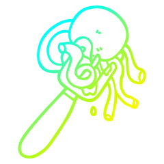 cold gradient line drawing cartoon spaghetti and meatballs on fork
