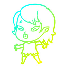 cold gradient line drawing cute cartoon vampire girl