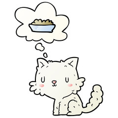cartoon cat and food and thought bubble in smooth gradient style