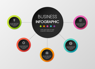 Circle infographic template with 5 options. Vector