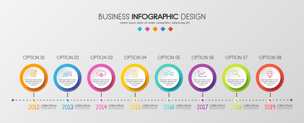 Business infographic. Timeline with 8 steps. Vector