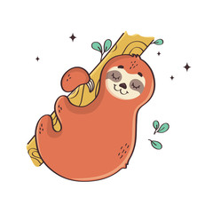 Sleeping sloth. Vector illustration isolated on white background.