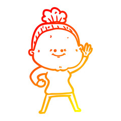 warm gradient line drawing cartoon happy old woman