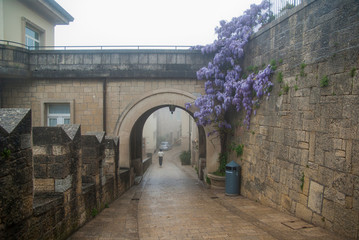 Italy. San Marino in rainy weather. San Marino fortress. 2018.