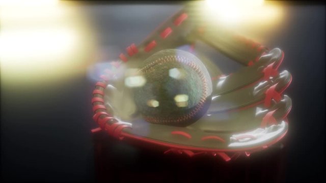 Baseball and Mitt at Dark Background