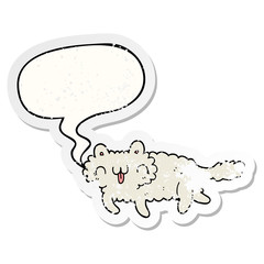 cartoon cat and speech bubble distressed sticker