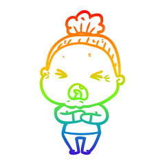 rainbow gradient line drawing cartoon angry old woman